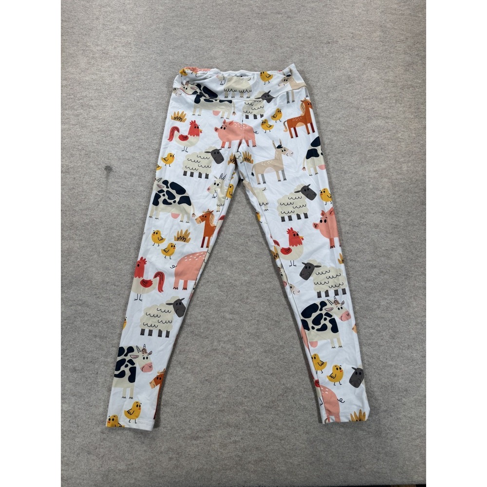 Amazing Sports Crop Leggings Women Medium White Multi Farm Animals Print Workout